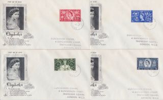Gb Stamps Rare First Day Cover 1953 Coronation Leicester Square Set Of Four