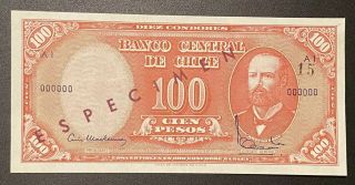 1960 - 61 Chile Specimen Banknote 10 Centesimos On 100 Pesos Uncirculated