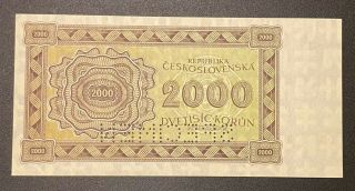1945 Czechoslovakia 2000 Korun Specimen Banknote Uncirculated