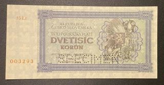 1945 Czechoslovakia 2000 Korun SPECIMEN Banknote Uncirculated 2