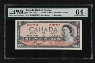 1954 Canada Bank Of Canada Bc - 38c 2 Dollars Pmg 64 Epq Choice Unc
