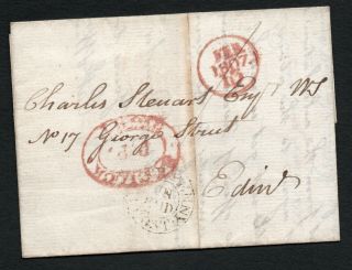 Scots 1807 Entire Leith To Edinburgh Post Marks Incl Leith Penny Post Un Paid