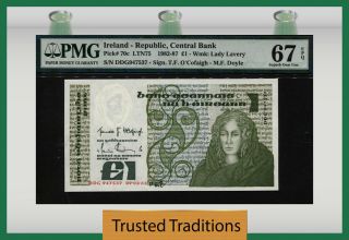 Tt Pk 70c 1982 - 87 Ireland - Republic Central Bank 1 Pound Pmg 67 Epq Gem
