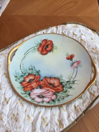Limoges B&c France Hand Painted Floral Handled Cake Plate