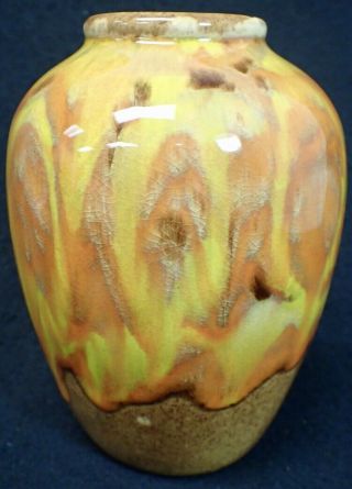 Handmade Art Pottery Vase Mid - Century - Modern Brown Orange & Yellow Drip Glaze 3
