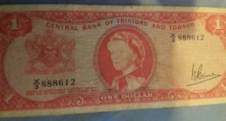 1964 Central Bank Of Trinidad And Tobago $1 Bank Note J.  E.  Bruce