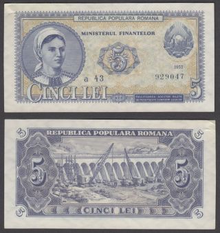 Romania 5 Lei 1952 (xf) Crisp Banknote P - 83b Girl