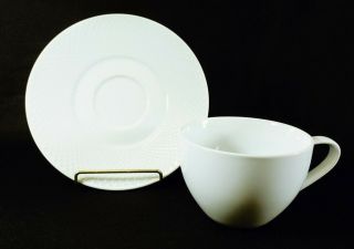 Crate & Barrel Tamiko Cup & Saucer Set (s) White Embossed Dots