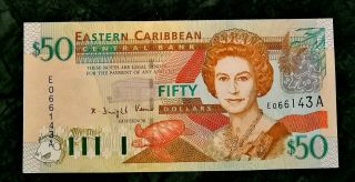 Eastern Caribbean 50 Dollars A Antigua 1993 P 29a Unc Banknote