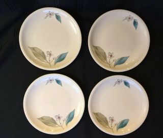 Paden City Pottery,  4 Bread Plates,  6 1/2 In,  Blue,  Pink,  Gray - Green,  Leaves