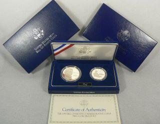 1993 Bill Of Rights 2 Silver Coins Proof Set,  W/case &