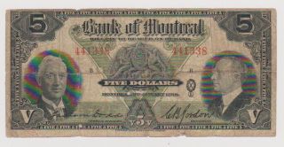 1938 The Bank Of Montreal $5 Note