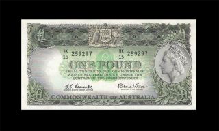 1961 Australia Qeii 1 Pound " Rba " Note Coombs ( (aunc))