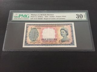 1953 Malaya & British Borneo 1 Dollar Pick 1a Pmg 30 Epq