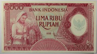 (vl261) Indonesia: 5000 Rupiah Banknote,  (unc -),  P - 64,  1958