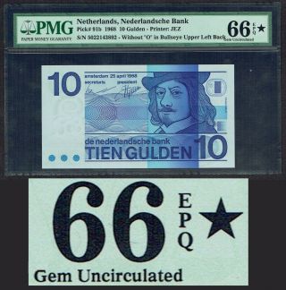Netherlands 10 Gulden 1968 Frans Hals Pmg Gem Unc 66epq Star P91