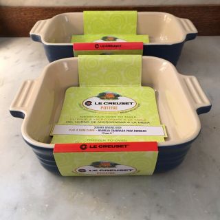 (2) Le Creuset Poterie Blue Stoneware Baking Dishes 7x5 " & 5x5 " W/tags