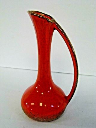 California Pottery? Mcm Retro Art Orange W Gold Flecks Vase Pitcher Urn