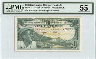 Belgian Congo 1957 P - 31 Pmg About Unc 55 20 Francs