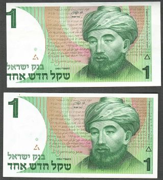 Israel 1 Sheqel 1986 Error Banknote Shift Asymmetrical Cut Maimonides Unc ? Note