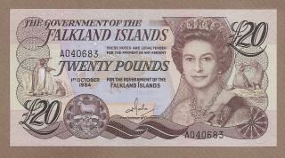 Falkland Islands: 20 Pounds Banknote,  (unc),  P - 15a,  01.  10.  1984,