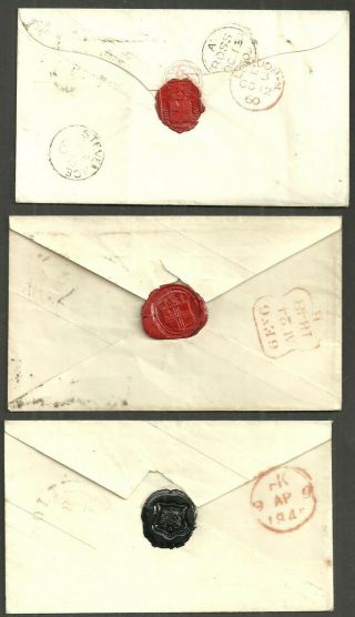Lot 3 1d Pink Envelopes Wax Seals Heraldry Coat Of Arms 1845/60 Stevenage Holt