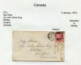 Uk Gb - Aberdeen,  Scotland 1872 - Trans Atlantic Cover To Whitby Ont Canada -