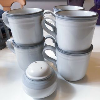 6 Noritake Sierra Twilight Coffee Mug Cups Gray Stoneware Japan 8667
