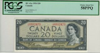 Canada 1954 $20 Bank Of Canada Banknote Modified Hair Pcgs 58ppq H/e