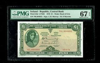 Ireland Republic | Central Bank | 1 Pound | 1976 | Pick 64d | Gem 67