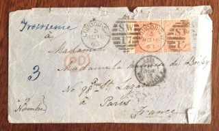 1863 Cover To France With 4d Red - Sg80