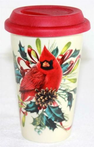 Lenox American By Design Winter Greetings Red Cardinal Signed Travel Cup Mug