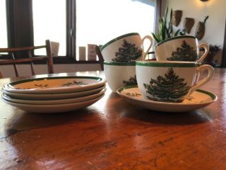 Spode Christmas Tea Cup Set (5 Tea Cups And 5 Plates)