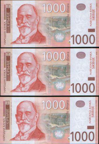 Serbia 3 X 1000 Dinars 2014.  P - 60.  Unc.