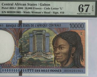 Central African States/l Gabon - 10000 Frs - 2000 - P.  405lf Pmg 67 Epq Gem Unc