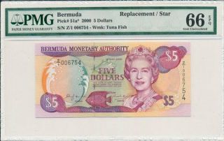 Bermuda Monetary Authority Bermuda $5 2000 Replacement/star Pmg 66epq