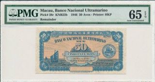 Banco Nacional Ultramarino Macau 50 Avos 1946 Pmg 65epq