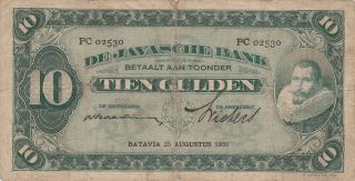 10 Gulden Vg Banknote From Netherlands Indies/javasche Bank 1930 Pick - 70