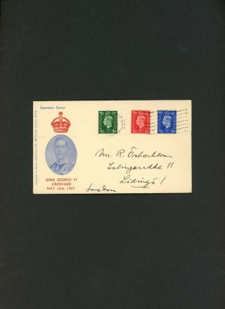 1937 First George Vi ½d,  1d & 2½d Illustrated Fdc London Wavy Line.  Cat £50