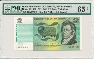 Reserve Bank Commonwealth Of Australia $2 Nd (1968) Pmg 65epq