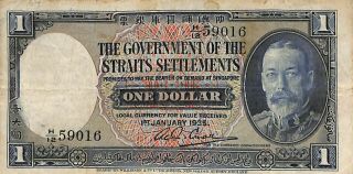 1935 Straits Settlements 16b 1 Dollar (cocos/christmas Island/singapore) Fine