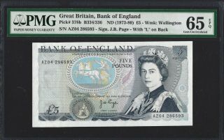 1973 Great Britain Bank Of England 5 Pounds,  Page Sig Pmg 65 Epq Gem Unc,  Qeii