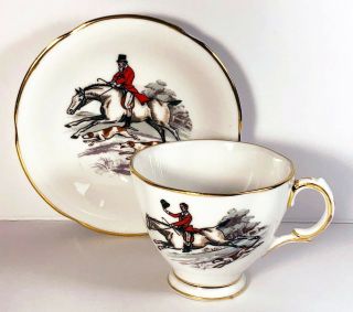 Vintage Royal Tara Fox Hunt Teacup And Saucer Fine Bone China Ireland