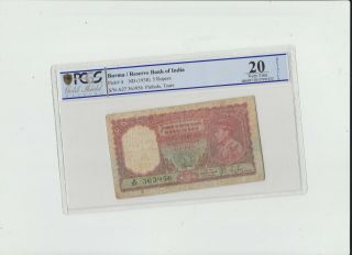 Burma 5 Rupees 1938 Reserve Bank Of India Pcgs 20