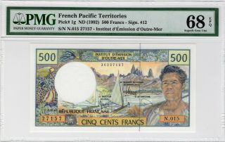 French Pacific Territories 500 Francs 1992 P - 1g Pmg Gem Unc 68 Epq