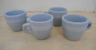 4 Buffalo China Lune Blue W/ 3 White Rings Coffee Cup Mug Restaurant Ware