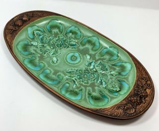 Vintage Treasure Craft Mid Century Green Blue Glaze Serving Tray Usa C86