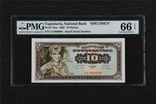 1965 Yugoslavia National Bank " Specimen " 10 Dinara Pick 78as Pmg 66 Epq Gem Unc