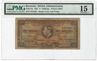 1937 Bermuda 5 Shillings,  P - 8a Very Rare Single Letter Prefix Type,  Pmg 15 Fine