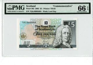 Scotland P 362 2002 5 Pounds Commemorative Pmg 66 Epq Gem Unc